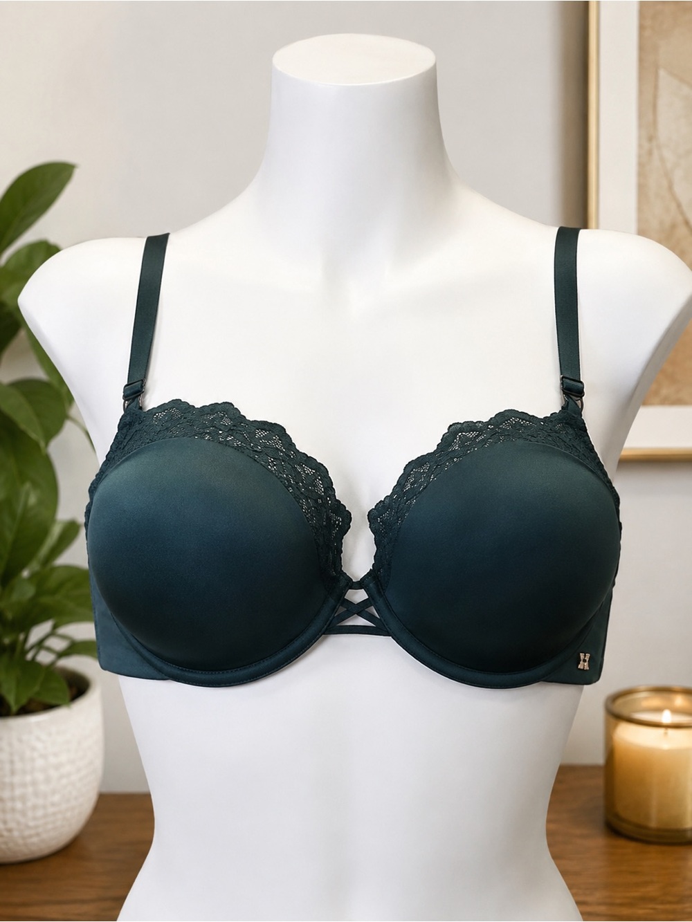 Savage X Fenty 42D Dark Green Lace Underwire Bra Plus Size NWOT